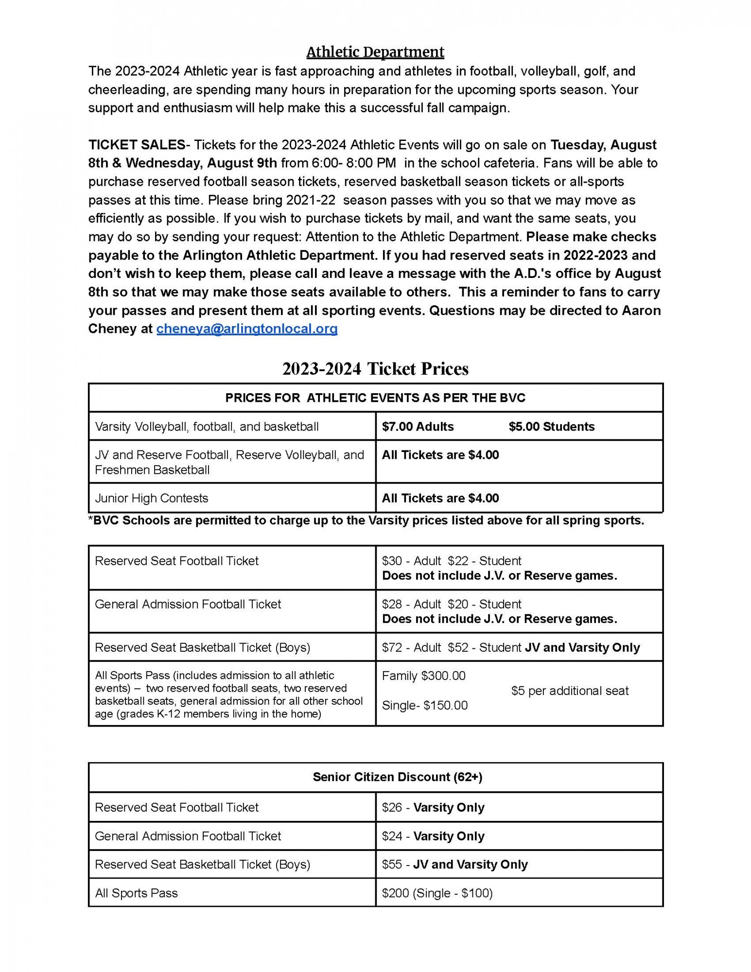 Season Pass Information Arlington Local Schools